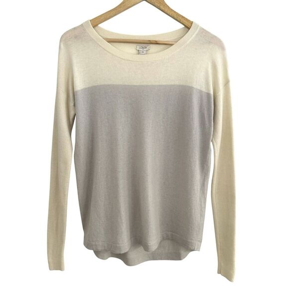 J Crew Women's Sweater XS Gray Ivory Color Block Merino Wool Minimal Neutral - Picture 1 of 10
